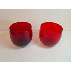 MCM Roly Poly Style Ruby Red Cocktail Wine Glass Tea Light Holder Set Of 2 Nice